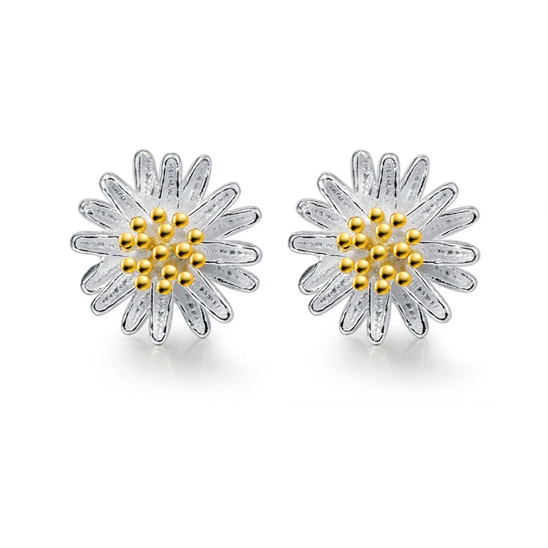 Hot Selling 925 Sterling Silver Stud Earrings Fashion Women Daisy Flower Earring for Girls Jewelry Gift | Украшения и аксессуары