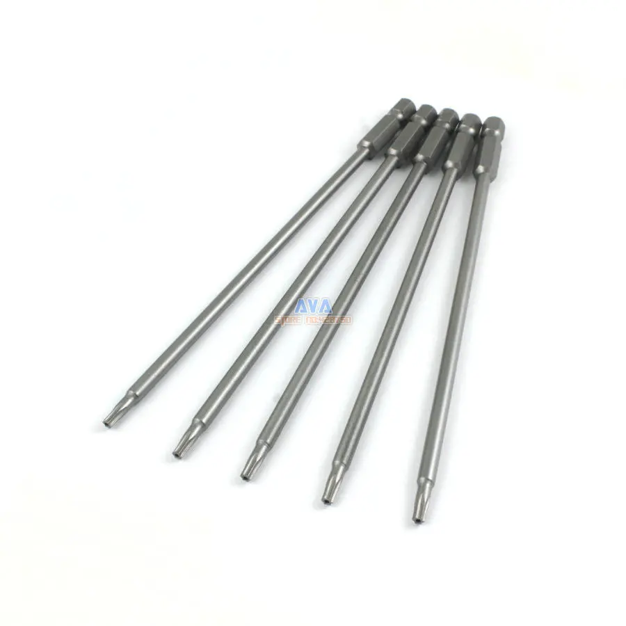 

5 Pieces Magnetic Security Torx Screwdriver Bit S2 Steel 1/4" Hex Shank 150mm Long T10 Tip (150mm x T10)