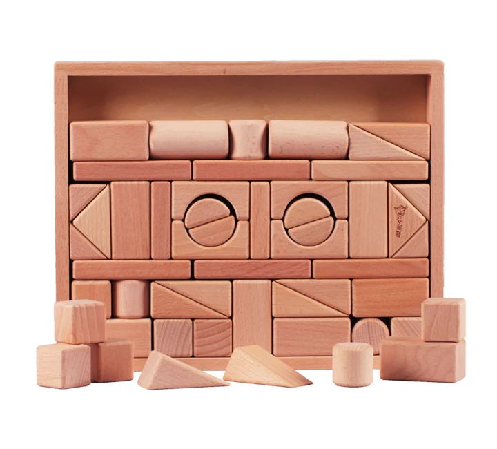 

Kids Wooden Geometric Building Blocks Natural Beech Wood Development Enlighten Toys for Children Toddler 1 2 3 Years Old