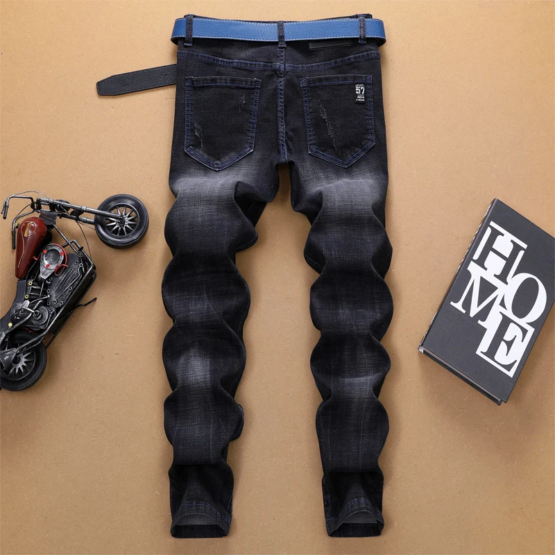  2018 Europeans Style Men Fashion Embroidery Slim Black Jeans Decor Bee Hole Personal Man Casual Street Club Party Amazing Jean