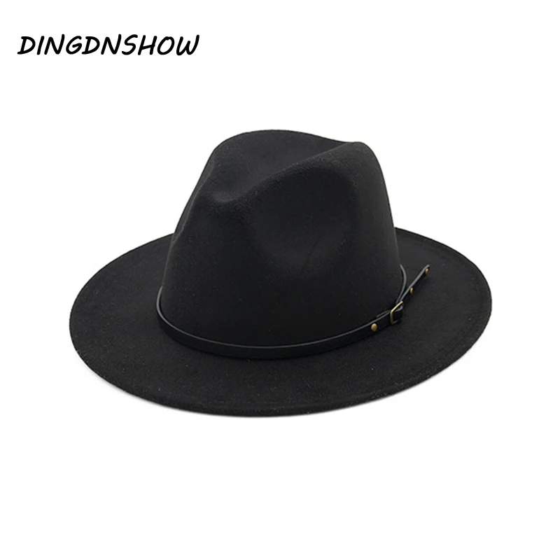 

[DINGDNSHOW] Vintage Fedora Hat Wool Wide Brim Jazz Gorra Hombre Fedora Hat Lady Winter Cap Top Hat for Women Men