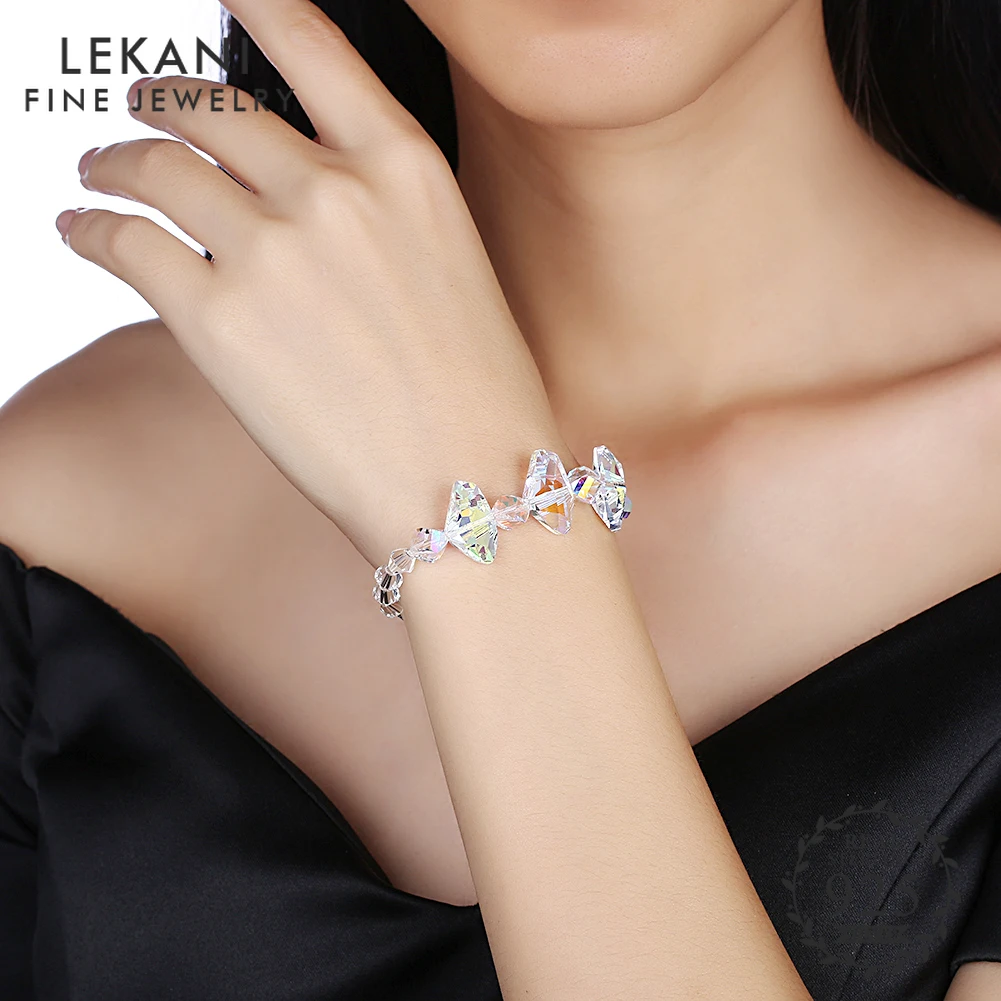 LEKANI Серебро 925 LEKANI кристаллы от Swarovski Прозрачный кристаллический браслет для женщин элегантные аксессуары романтические ювелирные украшения подарок