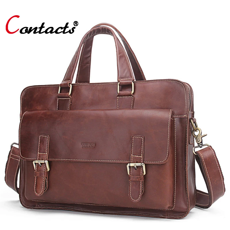 

CONTACT'S Genuine Leather Men Bag business Handbag briefcase men shoulder Messenger bag casual laptop bag designer high quality