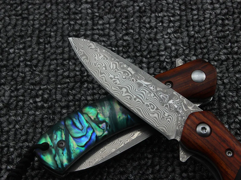 Damascus Blade Sandalwood or Abalone Handle Folding Knife Camping Survival Tactical Utility Knives Pocket Collection EDC tool Damascus Blade Sandalwood or Abalone Handle Folding Knife Camping Survival Tactical Utility Knives Pocket Collection EDC tool