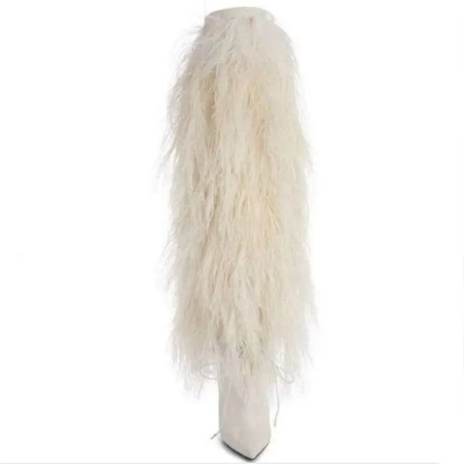 New-Designer-White-Feather-Fringe-Ladies-Boots-Sexy-Pointed-Toe-Cone-Heels-Over-The-Knee-Womens (2)