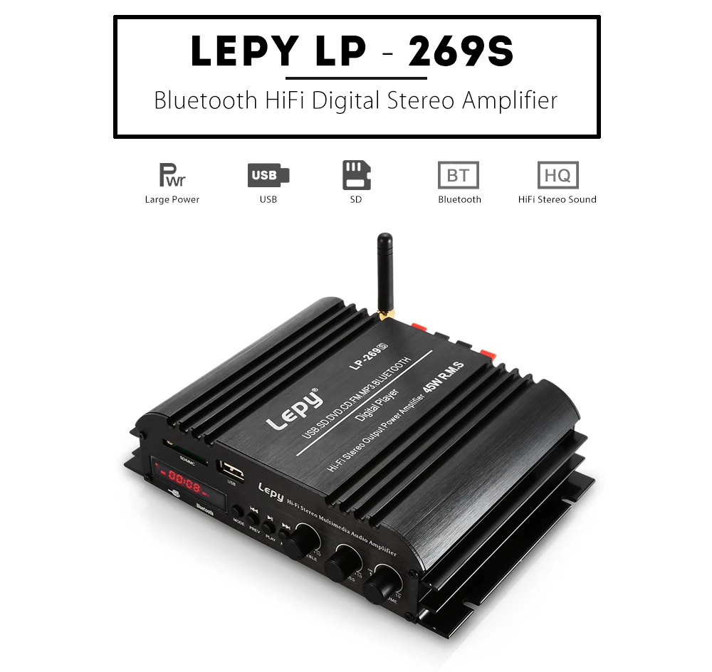 Lepy LP-269 S усилитель беспроводной bluetooth-связи 2-х канальный Hi-Fi стерео аудио усилитель Поддержка SD USB FM Автомобильный плеер с удаленным Управление