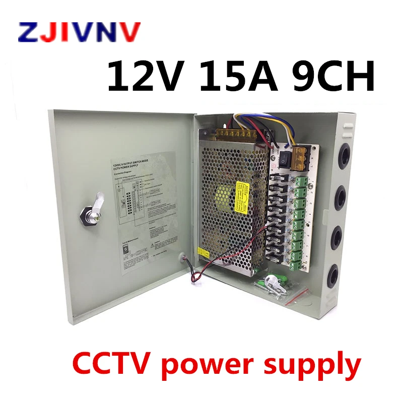 9ch Channel 12v 15a Cctv Power Supply Box /12v 15a 180w Monitor Power