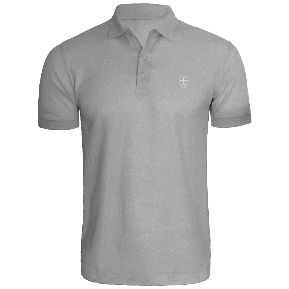 Mens Maltese Cross with Shield Embroidered Long Sleeve Polo Shirts
