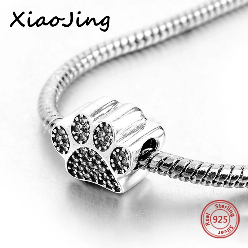 

Hot sale 925 Sterling Silver charms dog footprint Beads with CZ stone Fit European Bracelets Pendant diy Jewelry making Gifts