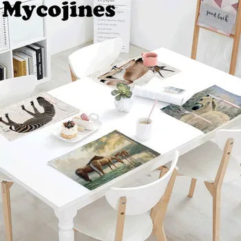 

Cartoon Animal Table Cloth Horse Deer Flowers Striped Paper Zebra Cup Tea Coffee Pad Kitchen Restaurant Decor Western Table Flag
