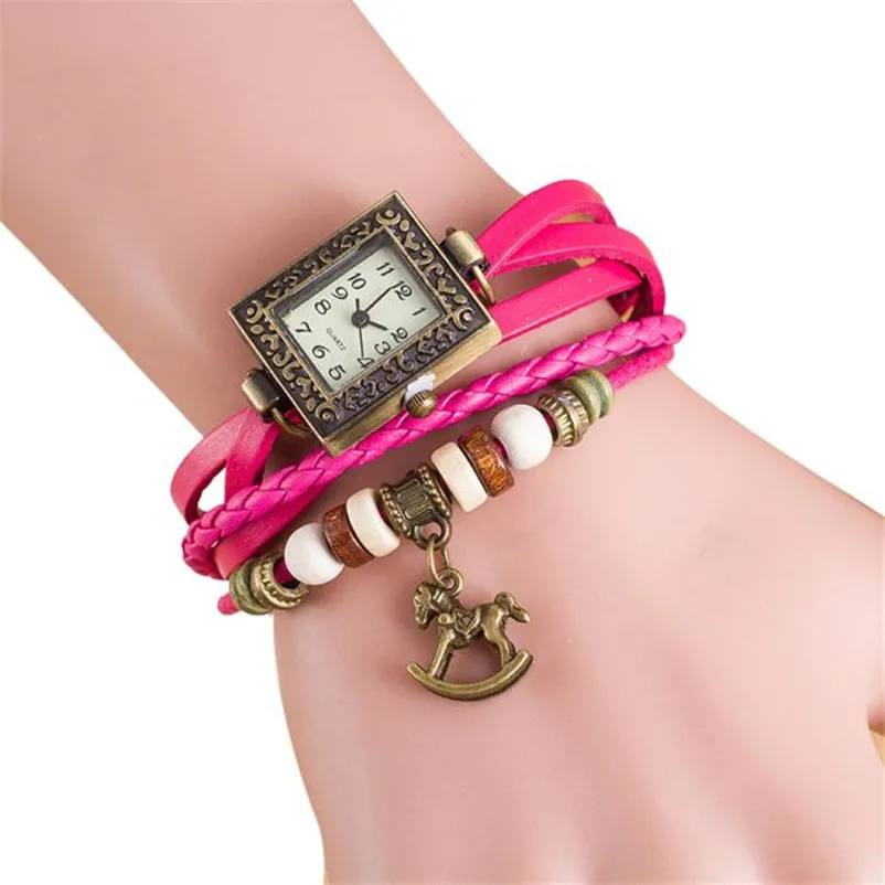 Women's watches casual watches Quartz Weave Around leather watch strap Trojans clock women and bracelet Wrist Watch Reloj M17 (2)