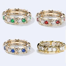 1.6 CTW Carat Lab Grown DF Moissanite Sapphire Ruby Eternity Band Solid 14K Yellow Gold Engagement Anniversary Ring