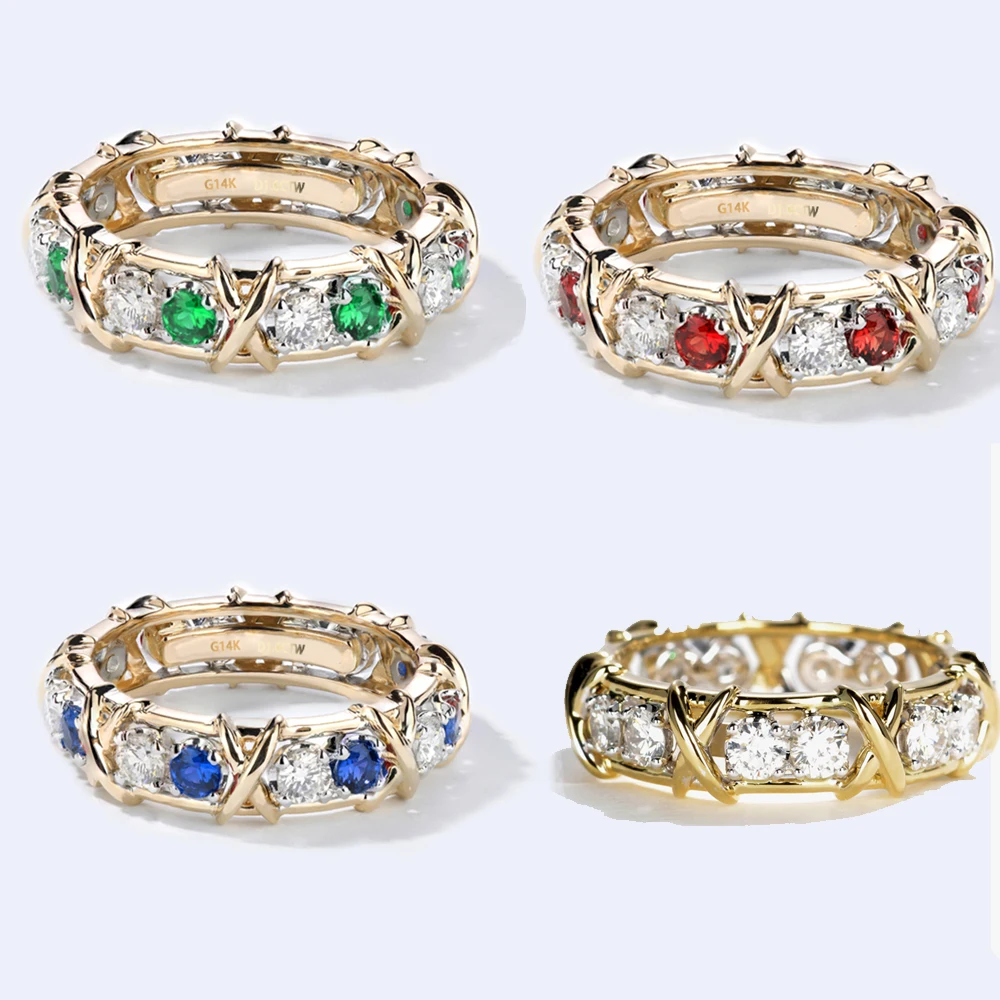 1 6 CTW карат Лаборатория Grown DF Moissanite Sapphire Ruby Eternity Band Solid 14K желтое золото Обручальное