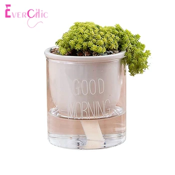 

1pc Automatic Watering Planter Pot Ceramic Flowerpot with Glass Water Container for Green Plants Succulent Plant Cactus