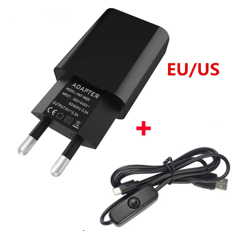 DC 5V 2.5A Power Supply EU US Power Charger Adapter Supply Micro USB Charging Cable with Switch For Arduino Raspberry Pi 3 2
