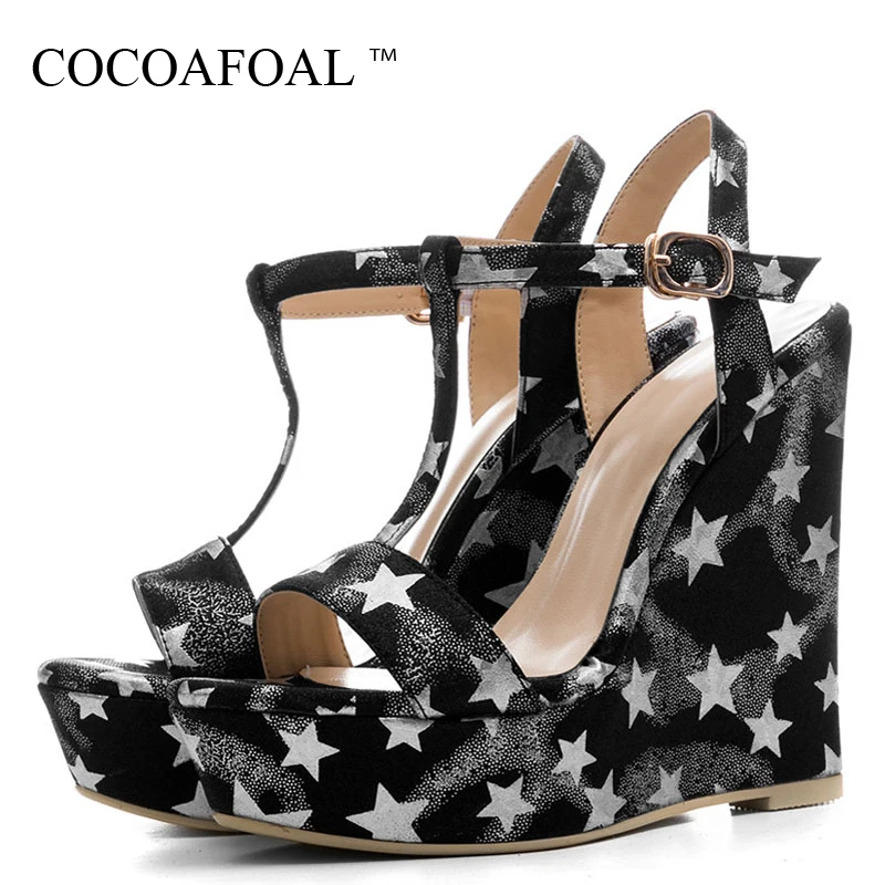 

COCOAFOAL Summer Women's Wedges Sandals Woman Heels Shoes Silver Gold Platform Women's High Heels Sandals Zapatos Mujer Blue