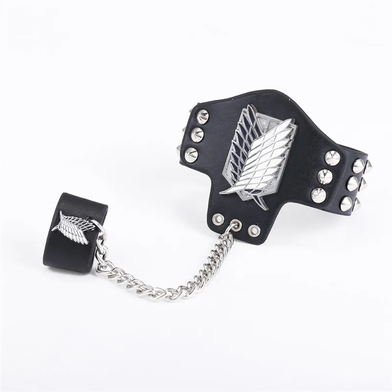 

J Store Wholesale Hot Anime Cartoon Cosplay Attack on Titan Survey Corps Logo Black Leather Bracelet Together