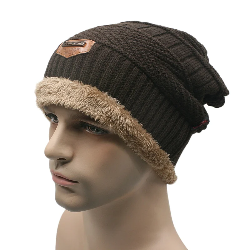 Унисекс, женские, мужские шапки, зимняя шапка, мешковатая теплая шерстяная шапка - Цвет: Coffee