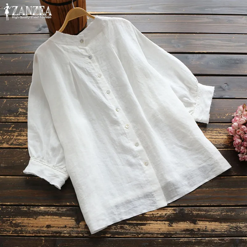 

5XL Women's Irregular Blouse 2019 ZANZEA Plus Size Summer Top Lantern Sleeve Blusas Female Button White Shirts Woman Soild Tunic