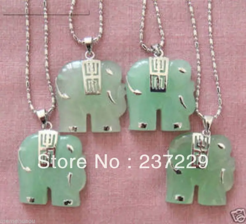 

Wholesale price FREE SHIPPING ^^^^4Pcs Natural Green stone Elephant Pendant Necklace