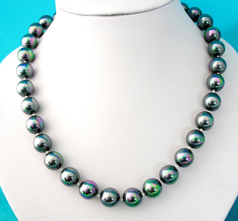 

Wholesale price 16new ^^^^Large 12mm 17" High Luster Black Round Shape Sea Shell Pearl Bead Necklace Chain
