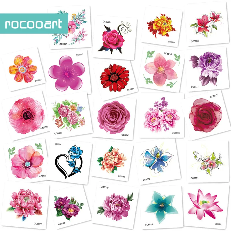 24pcs/lot 5x5cm Mini Rose Flower Tattoo Designs Colorful ...