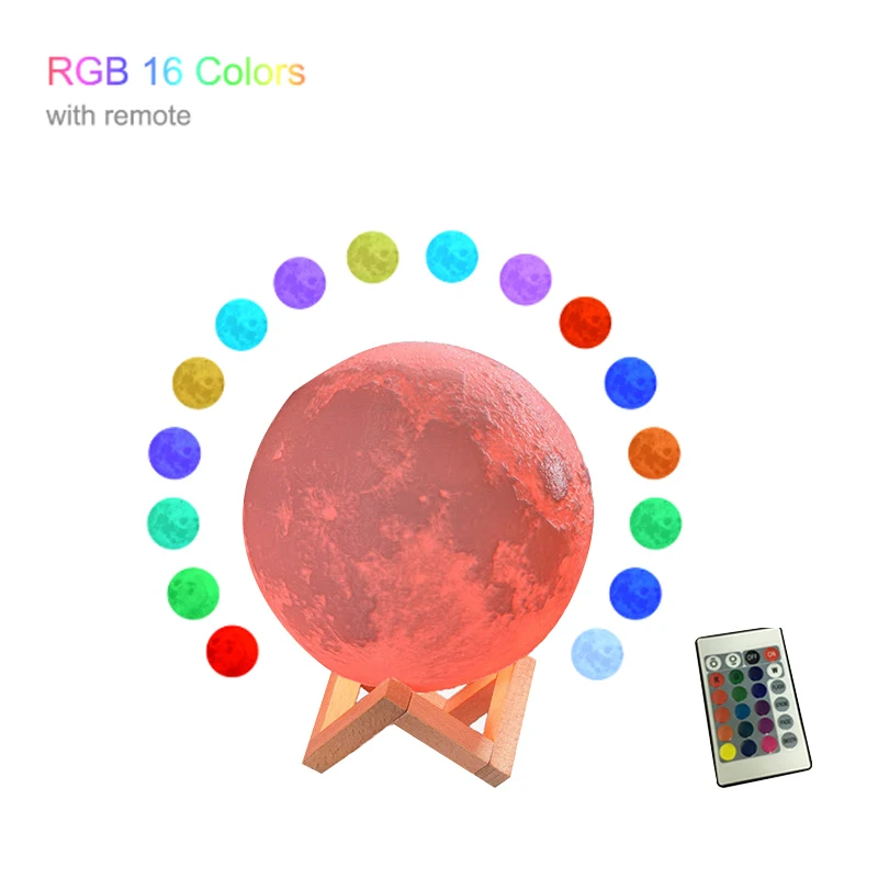 

3D printing moon ball night light LED charging 3 color touch 16 color color remote control home decoration Christmas gifts