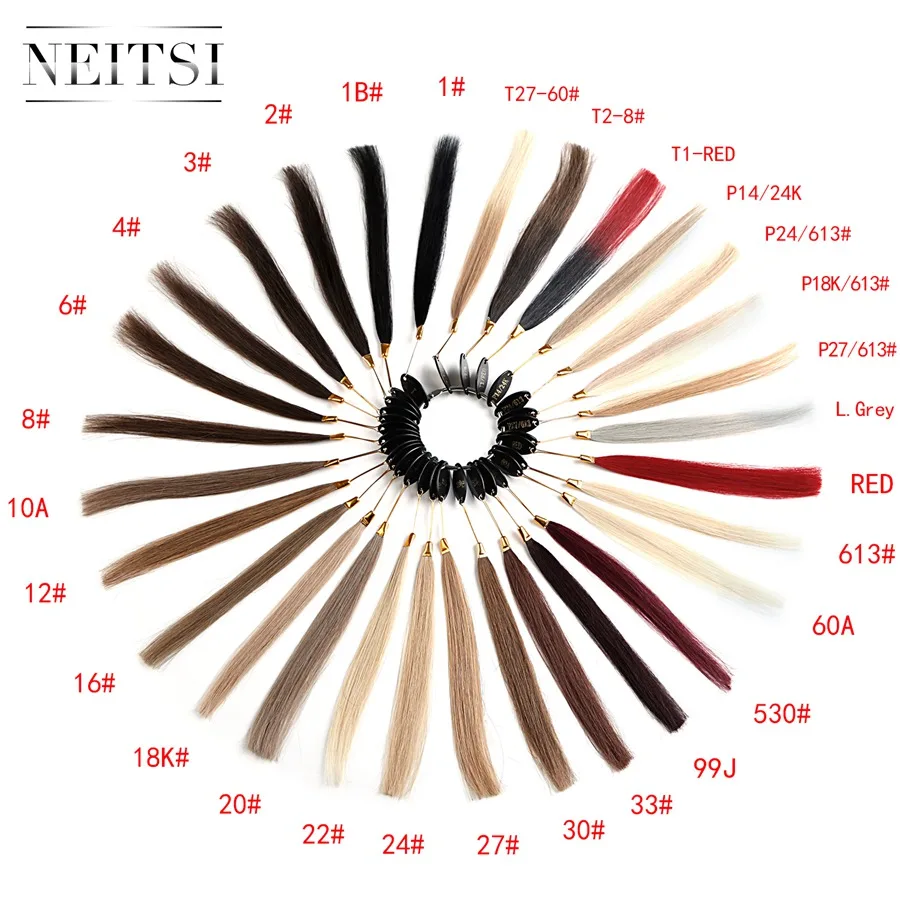 Neitsi Remy Hair Color Rings/ Color Charts 30 Colors Available 100% Human Hair Can Be Dyed For Salon Sample
