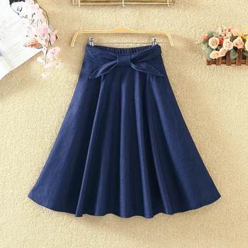 

vintage Solid color skirt for women korea fashion ladies midi skirt boho Bow belt skirts Summer Style Jupe Femme Skirt