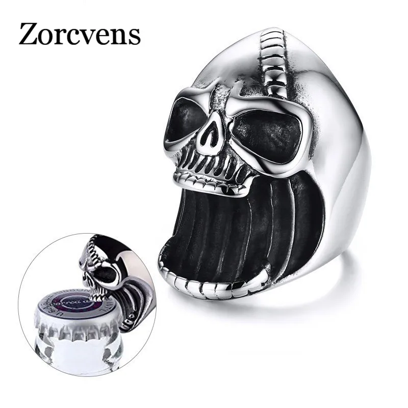 

LETAPI Multi Function Skull Ring for Men Bottle Opener Stainless Steel Skeleton Gothic Biker Punk Vintage Scar Jaw Male