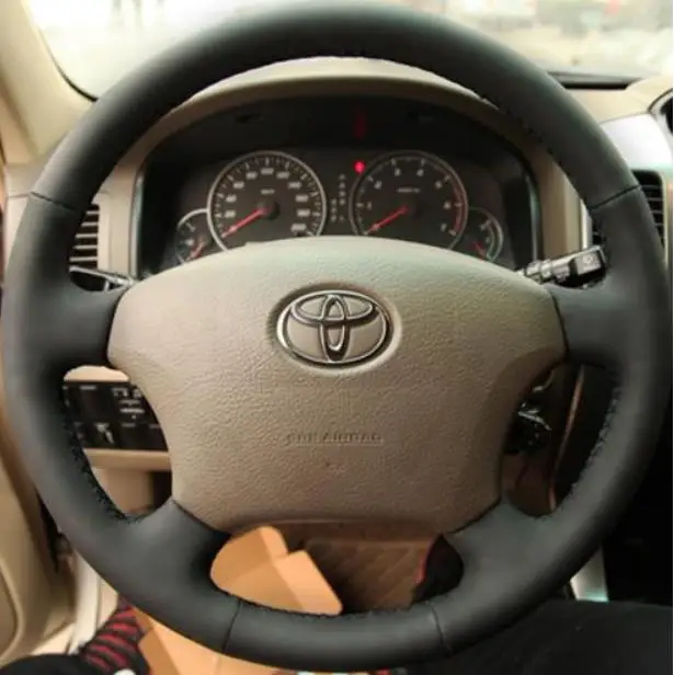 Sew on genuine leather car steering wheel cover For Toyota Land Cruiser