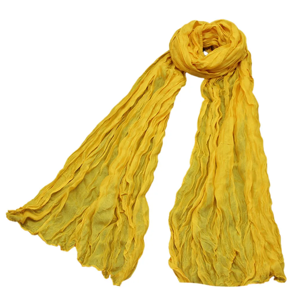 Женский Одноцветный шарф, летняя шаль, дышащий хлопок, лен, Смешанная шаль, женский длинный шарф, женские шарфы, шаль#10 - Цвет: Yellow