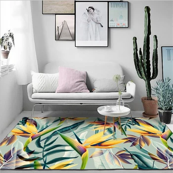 Nordic Yellow Green Leaf Plant Pattern Carpet Area Rug for Living Room  Carpet Kids Room Coffee Table Floor Mat Area Rug
