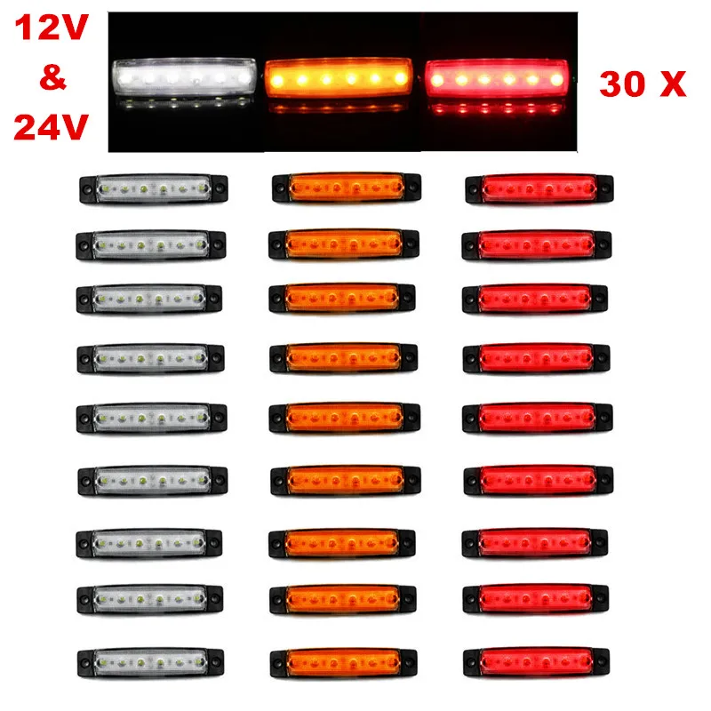 12V 6 LED Truck Boat Trailer Side Marker Indicators Light Lamp Amber Ag