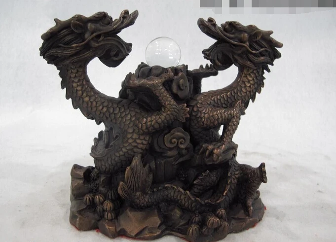 

wholesale factory 5 Chinese Copper Red Bronze Home Use Feng Shui Two Dragon play Bead Art Statue