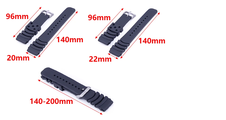 20 мм/22 мм черные спортивные часы на резиновом ремешке ремешок подходит для Seiko Diver Scuba