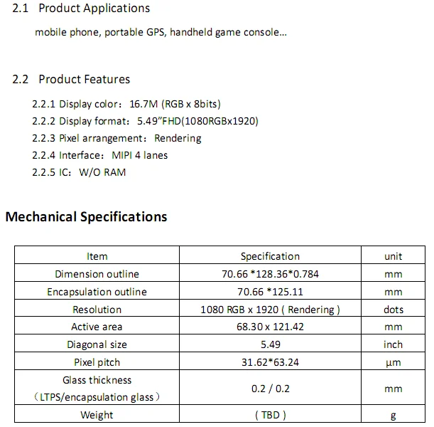 5,5 дюймов AMOLED 1080*1920 FHD на сотовом экране пикселей высокой яркости MIPI 4 полосы интерфейса YBE549FMM1