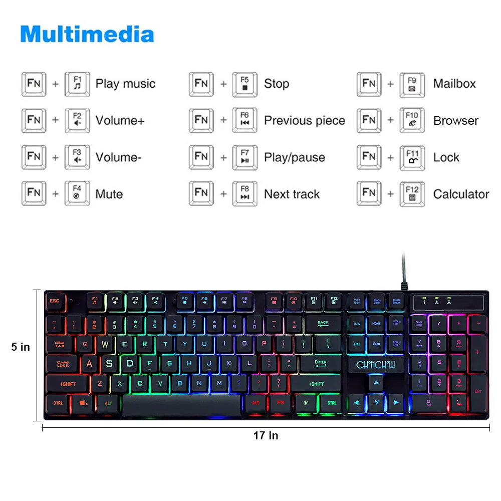 Gaming Keyboard Rainbow Colorful Backlit Game Keyboard RU/ES Layout with Microphone USB Wired Keyboard for PC Gamer Computer