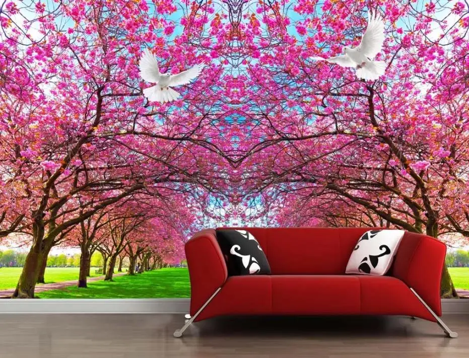 Cherry blossom peach blossom peace dove TV background wall paper mural beautiful scenery wallpapers Cherry blossom peach blossom peace dove TV background wall paper mural beautiful scenery wallpapers