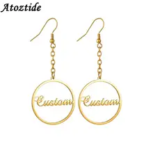 Atoztide, персонализированное имя, серьги из нержавеющей стали с буквенным принтом для женщин, модные, заказное имя, сверкающие серьги, свадебные, вечерние, ювелирное изделие