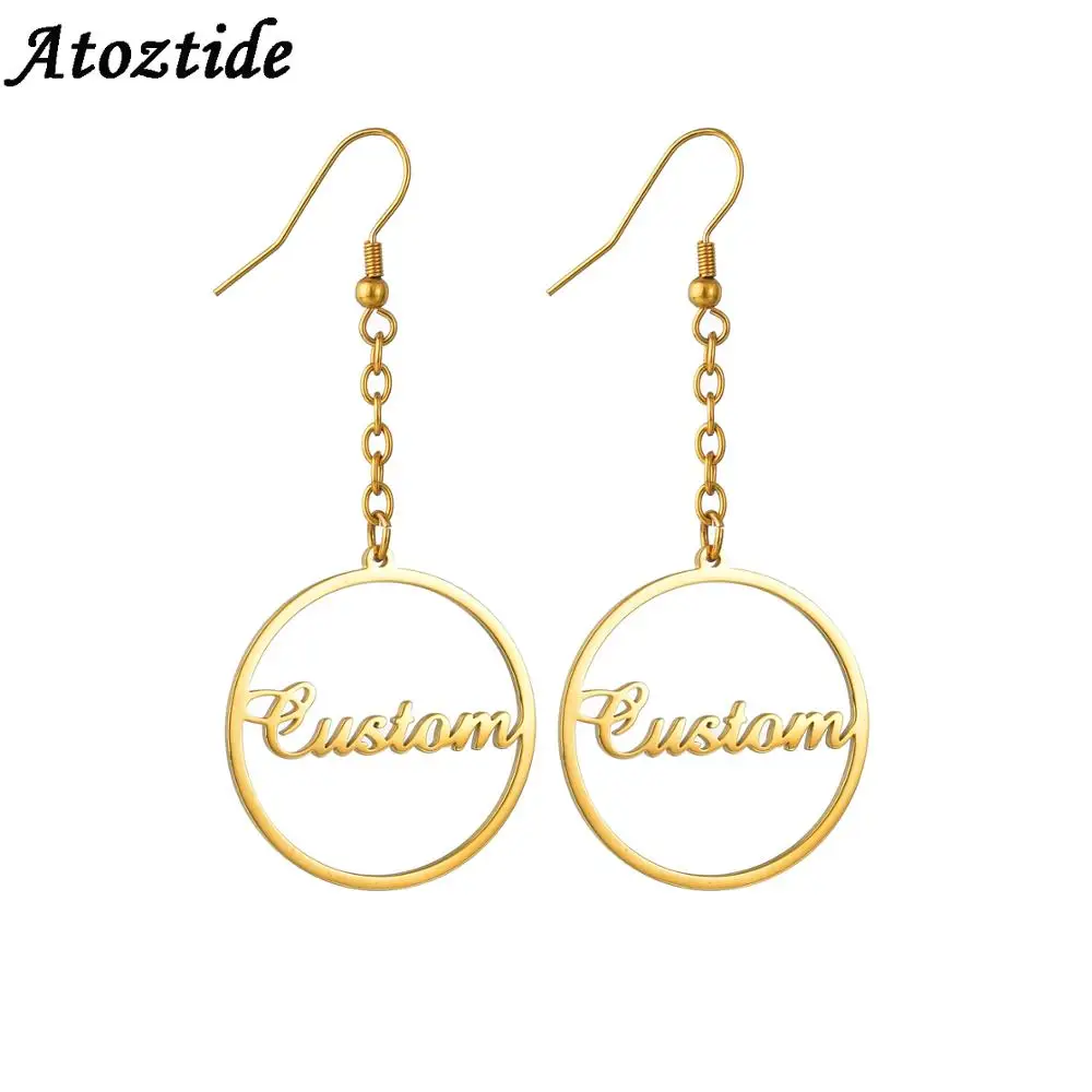 

Atoztide Personalized Name Stainless Steel Letter Earrings For Women Fashion Custom Name Cricle Earrings Weddings Party Jewelr