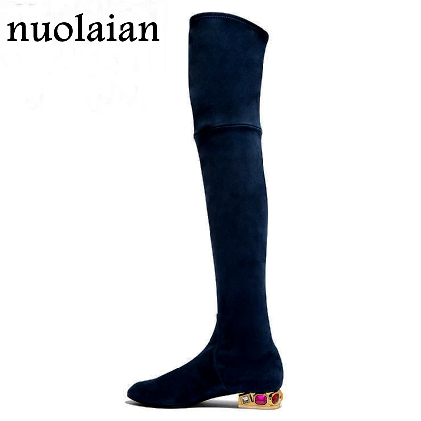 

2018 New Bota Feminina Black Faux Suede Leather Boots Woman Over The Knee Winter Boots Womens Winter Shoes Ladies Snow Botas