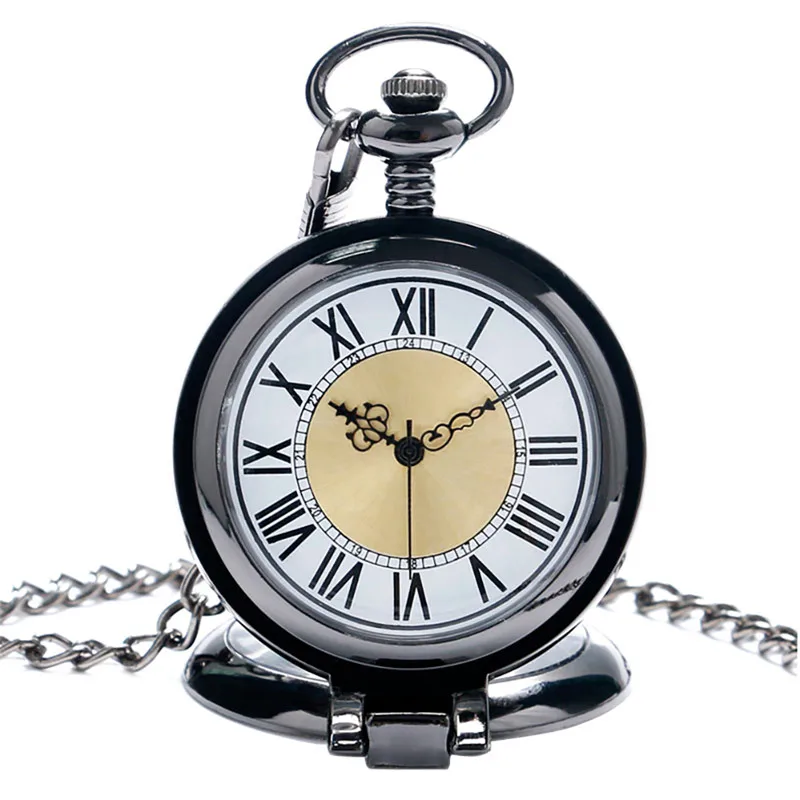 Серебряные/бронзовые/черные римские арабские цифры Кварцевые антикварные карманные часы с подвеской на цепочке для мужчин и женщин с ожерельем карманные цепочки - Цвет: black pocket chain