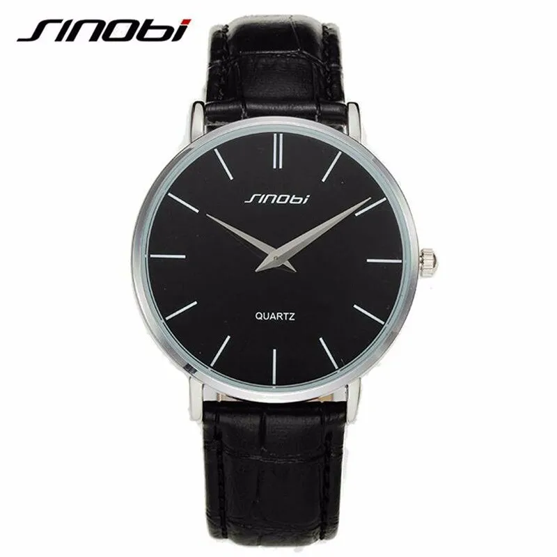 Super slim Quartz Casual Wristwatch Business JAPAN SINOBI Brand Leather Analog Quartz Watch Men's Fashion relojes hombre
