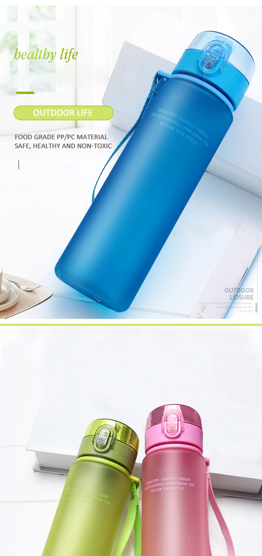 LIYIMENG 400ml 560ml Plastic Water Bottle Flip Top Lid Design BPA Free Leak Proof Portable Outdoor Sports Bottles B4