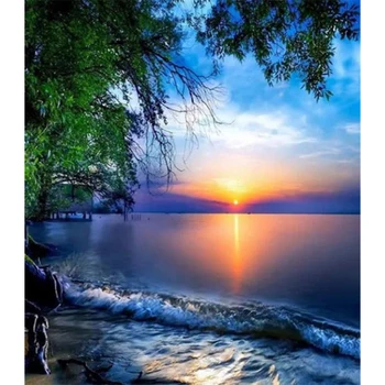 

5D DIY Diamond painting Cross stitch sea Full Square Diamond embroidery sunset Full Round Diamond mosaic landscape HYY