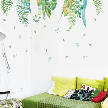 

DICOR Tropical Plants Green Leaves Wall Stickers Living Room Bedroom Bathroom Kids Room Vinyl Wall Decals Art Murals Home QT1218