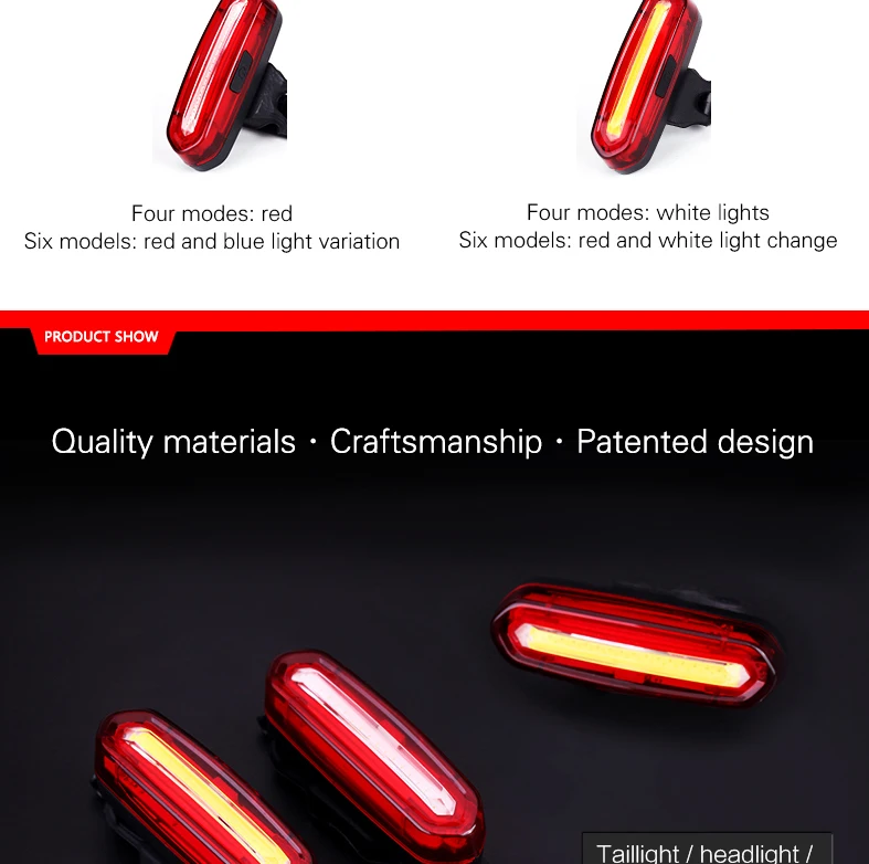 Sale USB Rechargeable Bike Lights Mountain Bike Taillight Warning Light LED Four Modes Two Colors Variable Light  Bicycle Light 3