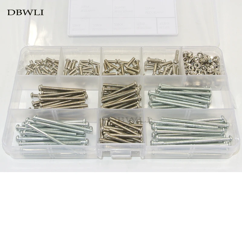 300pcs/Set M3 Screws Nuts Kits Set Stainless Steel Hex Phillips Screws