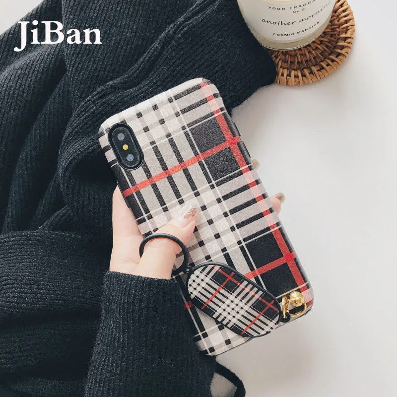 

JiBan Lattice Pattern Retro Phone Case For Iphone X 6 6s 7 8 plus TPU Checks Striped Couples Design England/British Style Shell